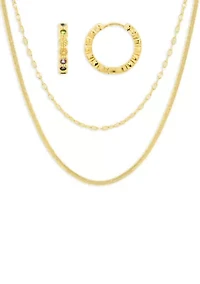 Cubic Zirconia Hoop & Beaded Singapore Double Layered Necklace Set