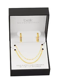 Cubic Zirconia Hoop & Beaded Singapore Double Layered Necklace Set