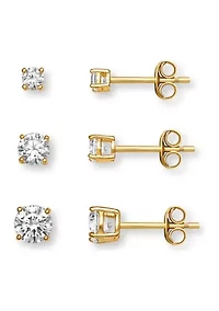 Sterling Silver Gold Plated 4-6 Millimeter Round Cubic Zirconia Studs Set