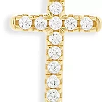 Gold Plated Sterling Silver Cubic Zirconia Round Studs & Cross Pendant Necklace Set