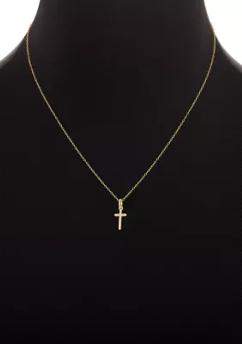 Gold Plated Sterling Silver Cubic Zirconia Round Studs & Cross Pendant Necklace Set