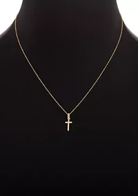 Gold Plated Sterling Silver Cubic Zirconia Round Studs & Cross Pendant Necklace Set