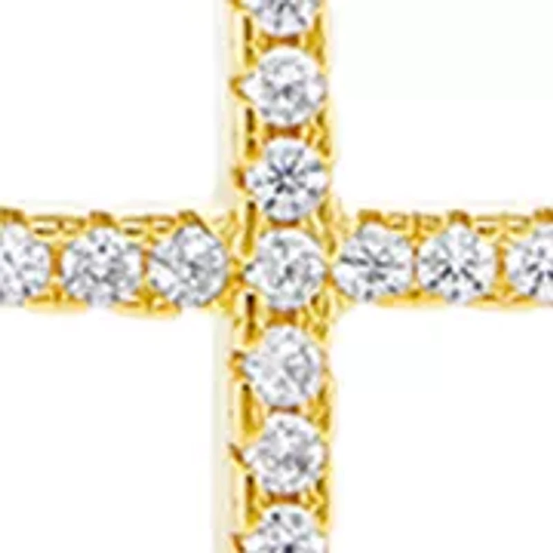 Sterling Silver Gold Plated Round Cubic Zirconia Studs Cross Pendant Set