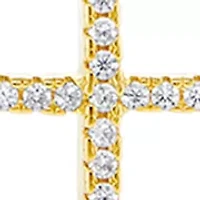 Sterling Silver Gold Plated Round Cubic Zirconia Studs Cross Pendant Set