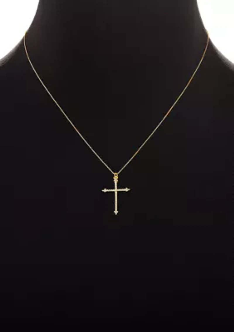 Sterling Silver Gold Plated Round Cubic Zirconia Studs Cross Pendant Set