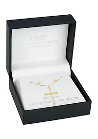 Sterling Silver Gold Plated Round Cubic Zirconia Studs Cross Pendant Set