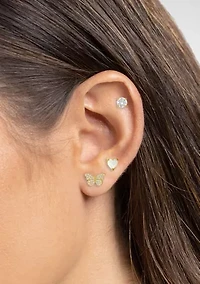 Round Cubic Zirconia Opal Heart Pavé Butterfly Studs Set