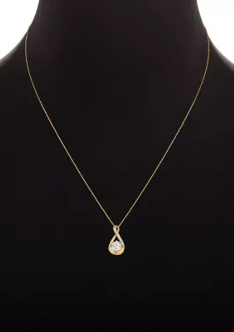 Sterling Silver Cubic Zirconia Round Studs and Twisted Pendant Necklace Set