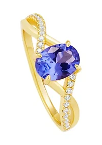 Gold Over Sterling Silver Purple Cubic Zirconia Twist Ring