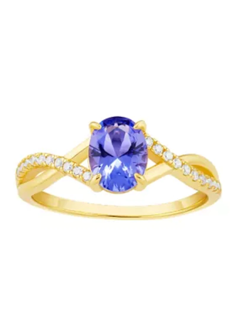 Gold Over Sterling Silver Purple Cubic Zirconia Twist Ring