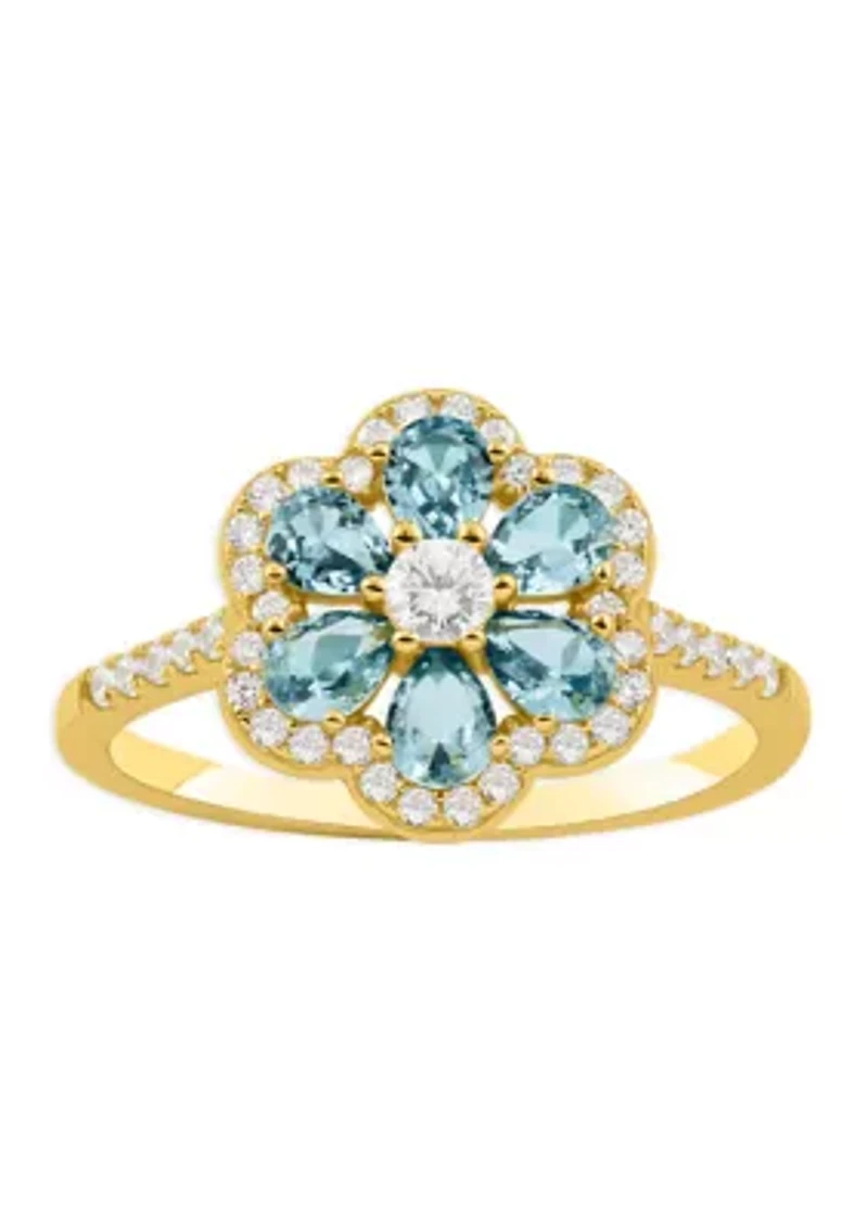 Cubic Zirconia Stone Flower sterling Band Ring