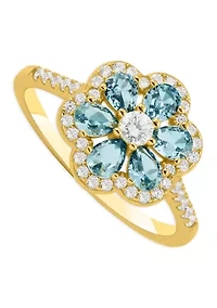 Cubic Zirconia Stone Flower sterling Band Ring