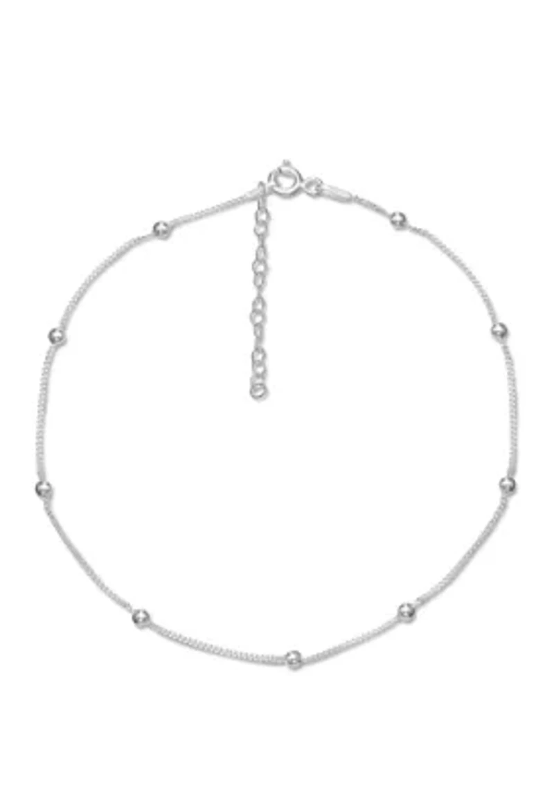 025 Gauge Curb Chain Beaded Bracelet in Sterling Silver