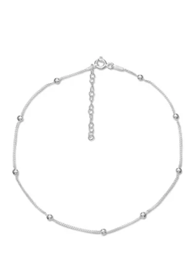 025 Gauge Curb Chain Beaded Bracelet in Sterling Silver