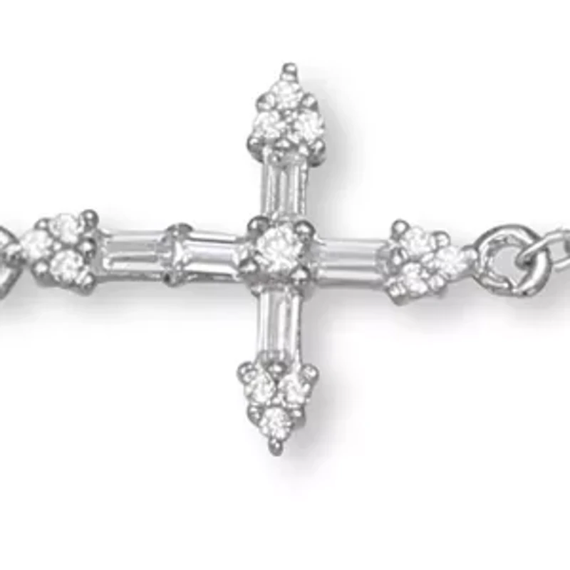 1/8 ct. t.w. Cubic Zirconia Sideway Cross Anklet with 1 Inch Extender