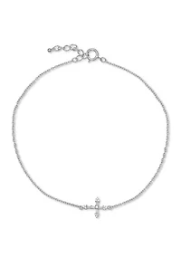 1/8 ct. t.w. Cubic Zirconia Sideway Cross Anklet with 1 Inch Extender 