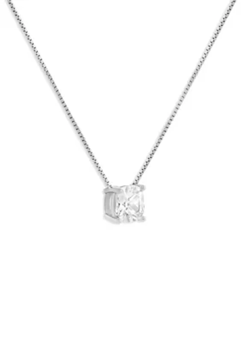 Sterling Silver 6mm Cubic Zirconia Cushion Chain Necklace