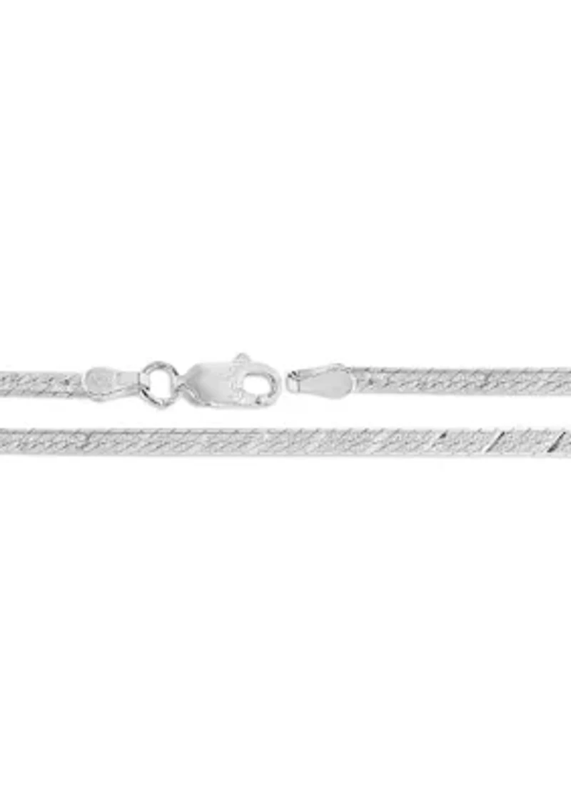 Sterling Silver Flat Diamond Cut Herringbone Chain Necklace