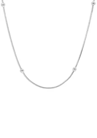 Sterling Silver Rounded Snake with Bead Stations Chain Necklace
