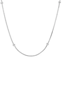 Sterling Silver Rounded Snake with Bead Stations Chain Necklace