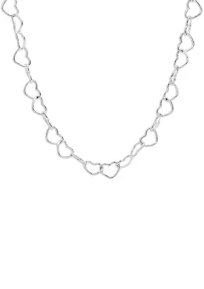 Sterling Silver Cutout Heart Link Chain Necklace