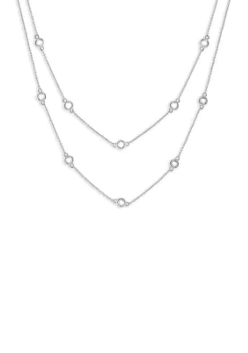 Plated Cubic Zirconia Bezel Stations Double Strand Necklace