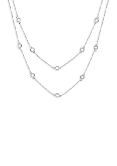 Plated Cubic Zirconia Bezel Stations Double Strand Necklace
