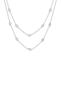 Plated Cubic Zirconia Bezel Stations Double Strand Necklace