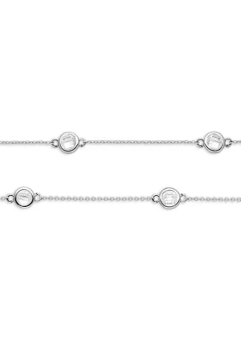 Plated Cubic Zirconia Bezel Stations Double Strand Necklace