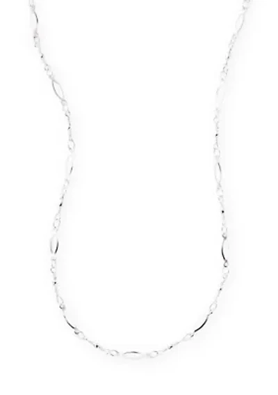 Fine Silver-Plated Polished Beads Oval Link Chain Necklace