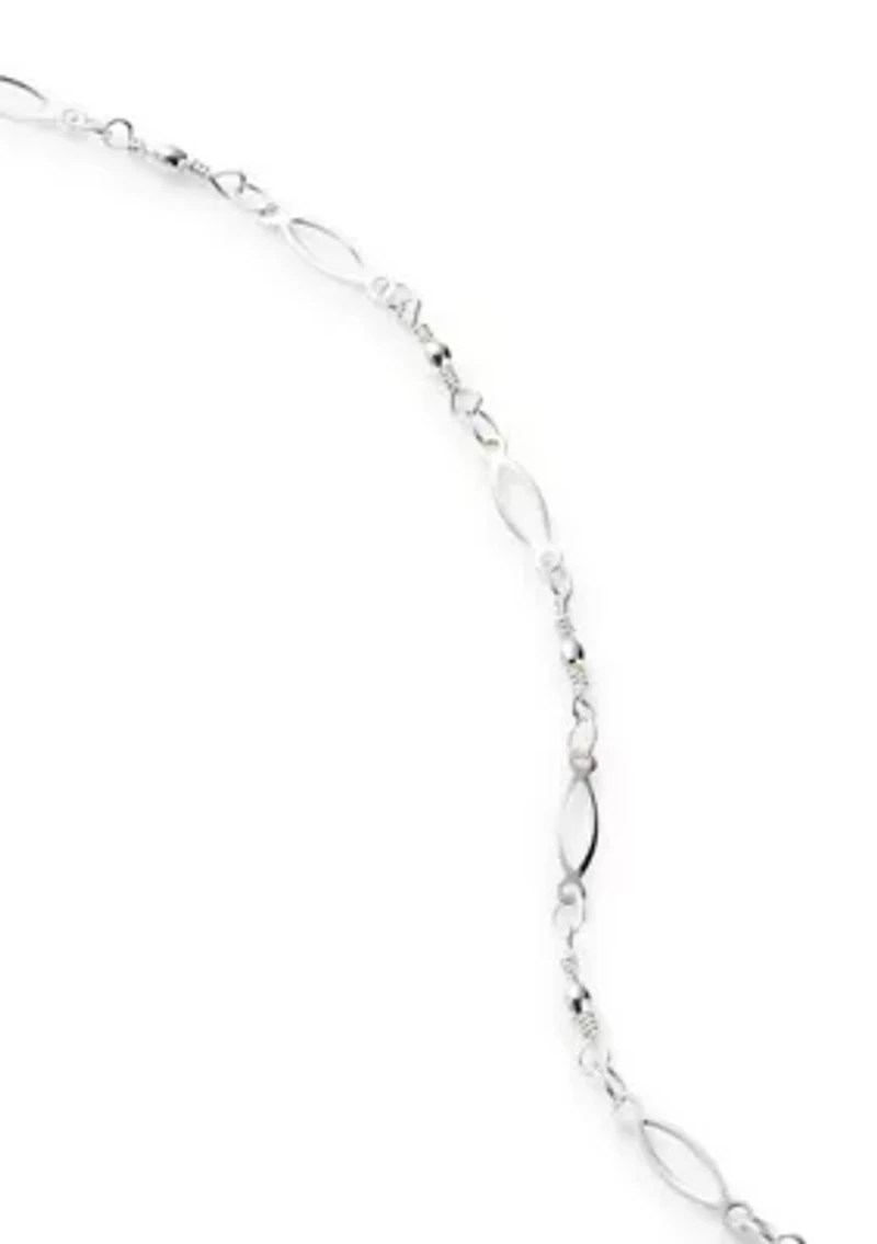 Fine Silver-Plated Polished Beads Oval Link Chain Necklace