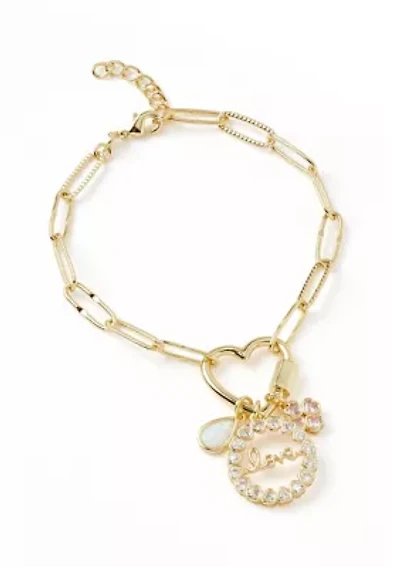 Gold Plated CZ Flower Charm Chain Bracelet