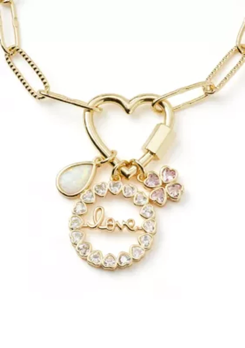 Gold Plated CZ Flower Charm Chain Bracelet