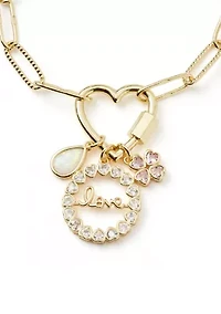 Gold Plated CZ Flower Charm Chain Bracelet