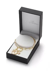 Gold Plated CZ Flower Charm Chain Bracelet