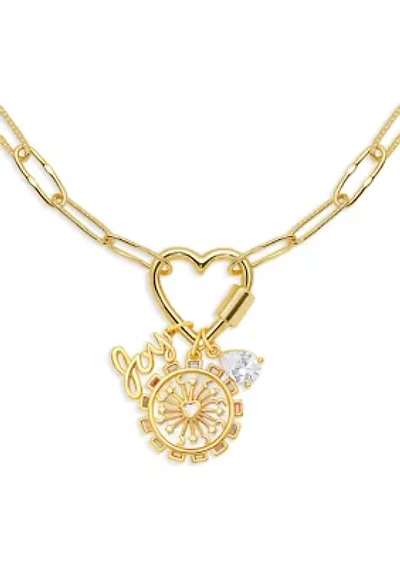 Gold Plated Multi Charm Heart Carabiner Necklace