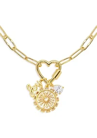 Gold Plated Multi Charm Heart Carabiner Necklace