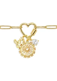 Gold Plated Multi Charm Heart Carabiner Necklace