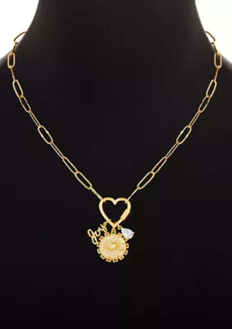 Gold Plated Multi Charm Heart Carabiner Necklace