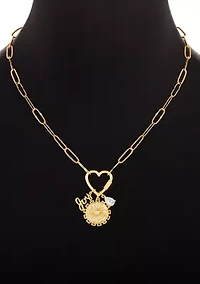 Gold Plated Multi Charm Heart Carabiner Necklace