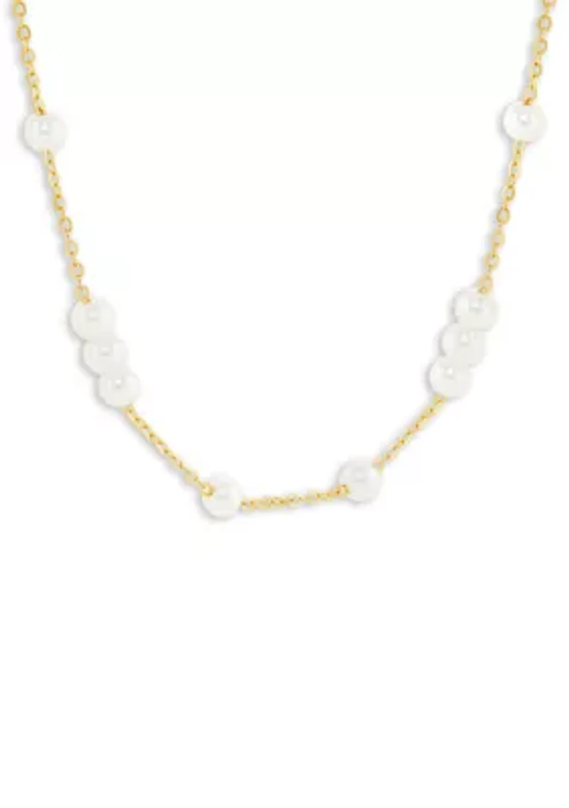 Plated Pearl Station Collar Necklace