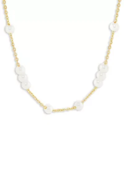 Plated Pearl Station Collar Necklace