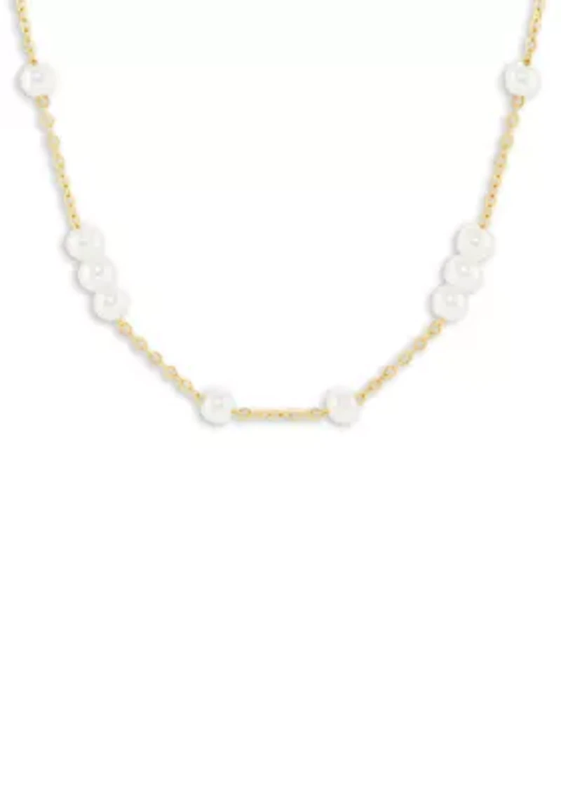 Plated Pearl Station Collar Necklace