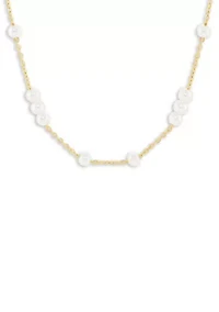 Plated Pearl Station Collar Necklace