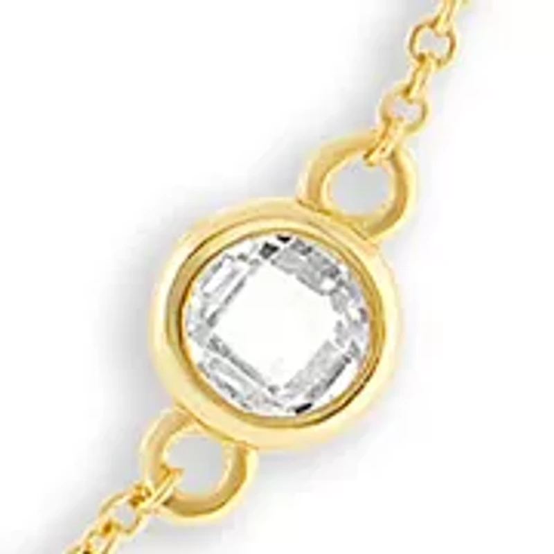 Round Cubic Zirconia Bezel Stations Cable Chain Necklace