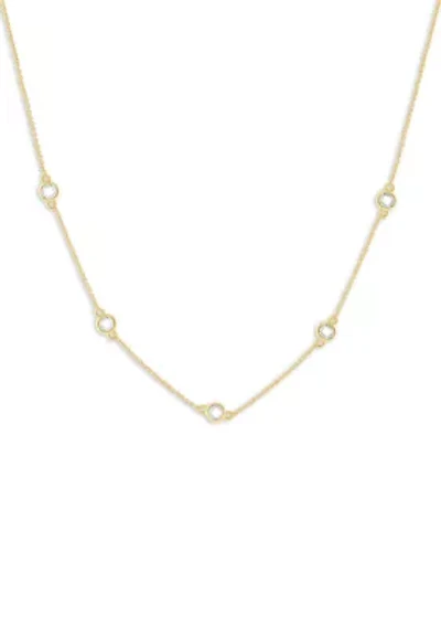 Round Cubic Zirconia Bezel Stations Cable Chain Necklace