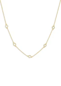 Round Cubic Zirconia Bezel Stations Cable Chain Necklace