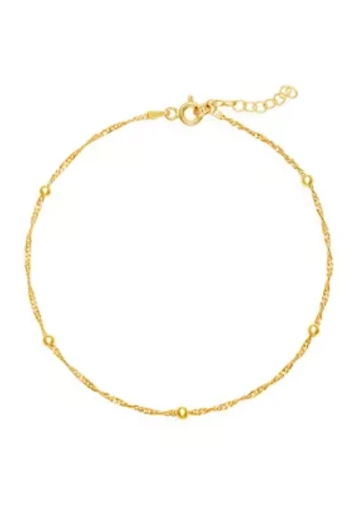 Gold Plated Sterling Silver Heart Link Chain Anklet 9" + 1"  Extender