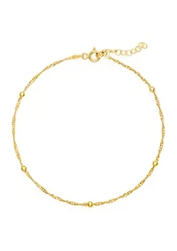 Gold Plated Sterling Silver Heart Link Chain Anklet 9" + 1"  Extender
