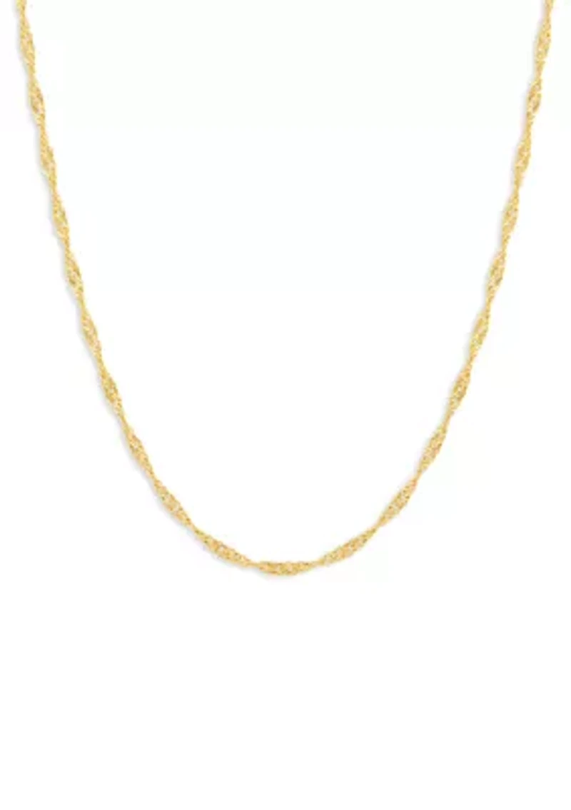 16" Singapore Chain Necklace in 24K Gold Plated Metal